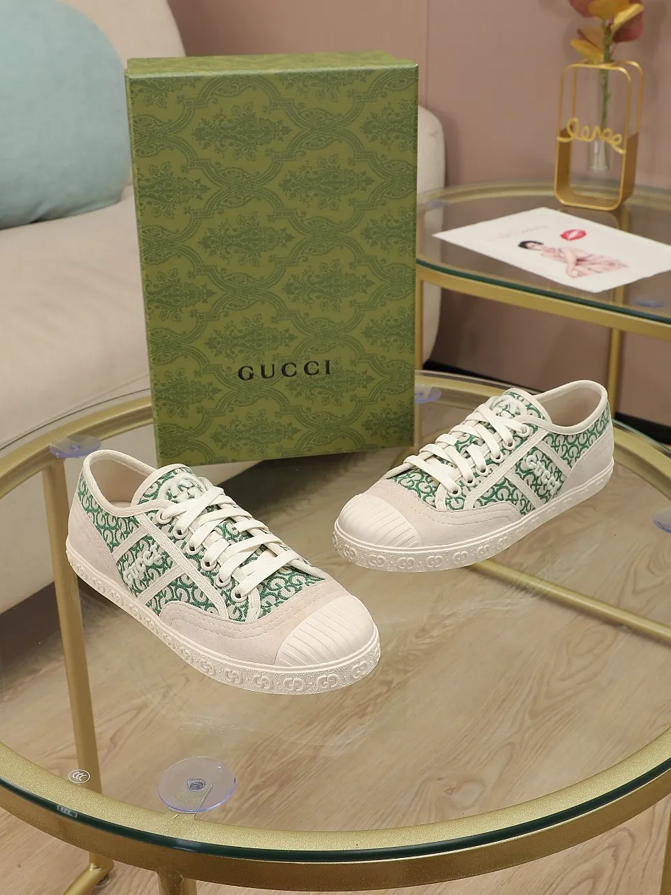 👟👟Ex-factory price 420👟👟 GUCCI~24 The latest double G embroidered low-cut lace-up fashion sneakers, originally developed, the fabric is exclusive double G fabric, the upper is perfectly matched with special craftsmanship, the lining is sheepskin, rubber outsole, size 35 to 40